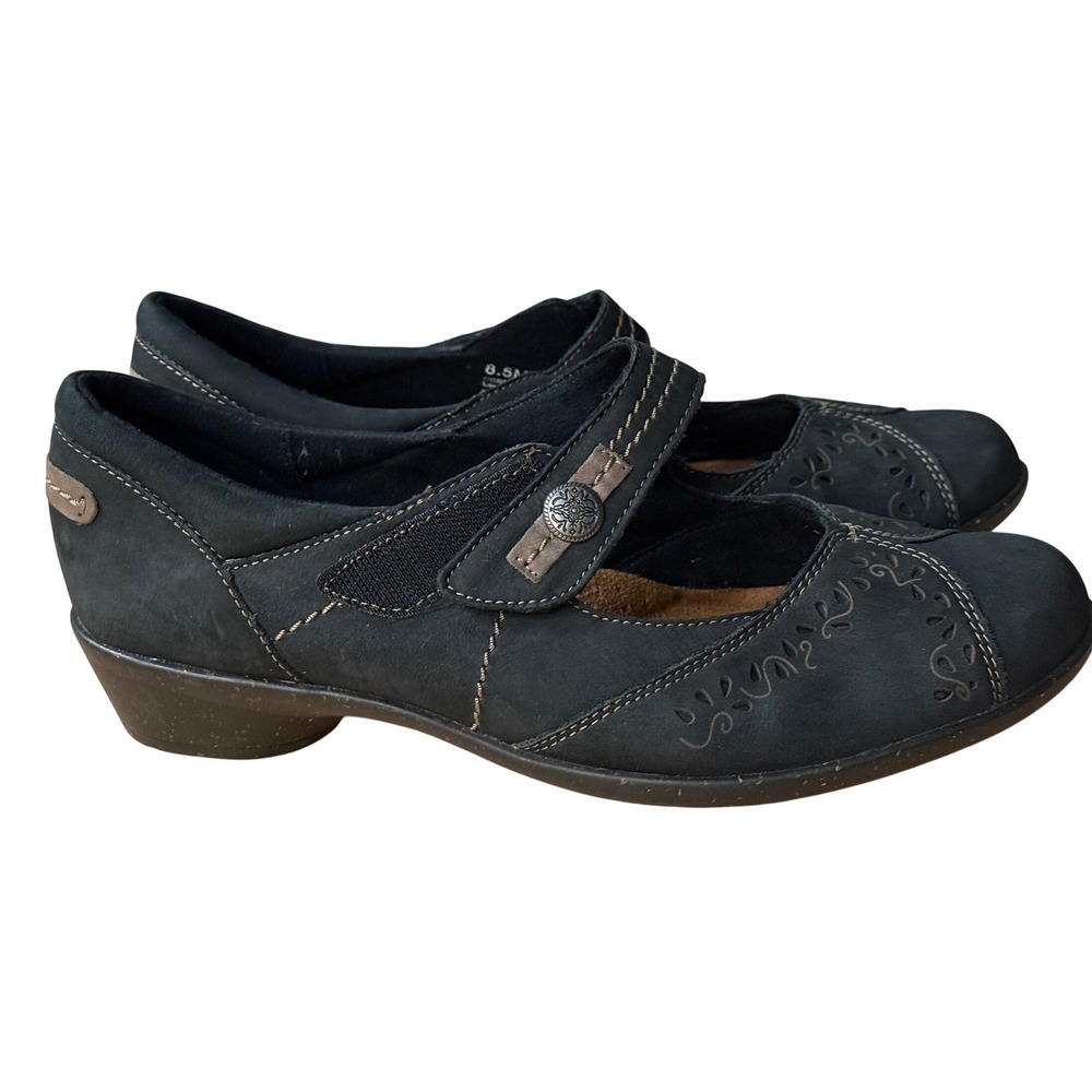 Rockport Cobb‎ Hill Black Leather Mary Jane Laser Cut Shoes CCR02BK 32 Womens 8